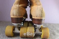 VTG RIEDELL RED WING Roller Skates MENS 7 Tan Suede SURE-GRIP Wheels Plate