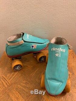 VTG Riedell 395 USA Hyper With Doctor Wheels Red Line Turquoise Green Size 8.5