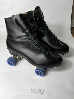 VTG Riedell Men's Black Sz 12 Roller Skates Chicago Plates Invader Wheels