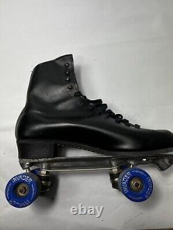 VTG Riedell Men's Black Sz 12 Roller Skates Chicago Plates Invader Wheels
