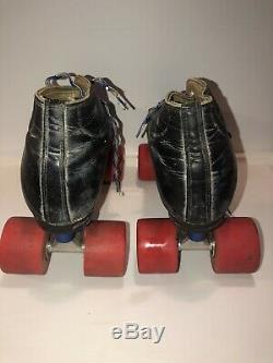 Vintage 1926 Riedell 295 OA Black Speed Roller Skates Labeda Fan Jet Wheels Sz 9