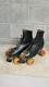 Vintage Black Leather Riedell Jogger withSims Wheels Black Roller Skates Size 10