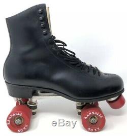 Vintage Black Leather Riedell Roller Skates Shoes Boots Size 10 With Original Box