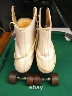 Vintage Custom Douglas Snyder Super Deluxe Riedell Roller Skates White Size 7