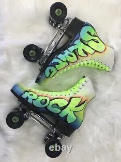 Vintage Custom Riedell Hand Painted Roller Skates Size 8 Airbrush Chicago(B133)