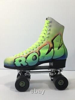 Vintage Custom Riedell Hand Painted Roller Skates Size 8 Airbrush Chicago(B133)