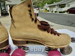 Vintage Pair Red Wings Riedell 130L Suede Tan Roller Skates Women's Size 7 IOB