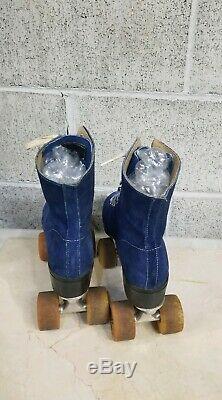 Vintage RIEDELL Blue Suede Leather ROLLER SKATES Powell Peralta Bones Wheels 8