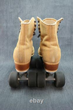 Vintage RIEDELL Suede Leather Tan 130 Boots Roller Skates RED WING SUPER X 8