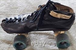 Vintage Rare Riedell Sz 10 Leather Roller Skates With 6 Spare Wheels Rare Model