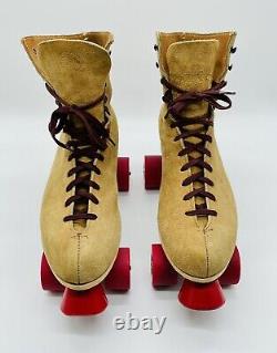 Vintage Red Wing Riedell 130M Tan Suede Roller Skates Women Size 10 Chicago Red