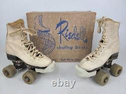 Vintage Red Wing Riedell Leather White Roller Skates Kids Youth Size 13