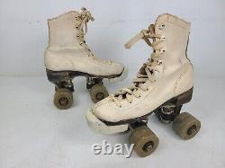 Vintage Red Wing Riedell Leather White Roller Skates Kids Youth Size 13