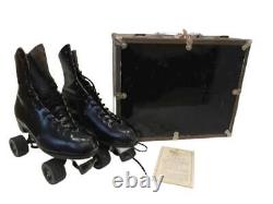Vintage Riedell 216 Black Leather Roller Skates Size 8.5 With Case Shoe Trees