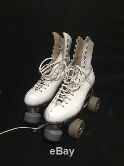 Vintage Riedell 220 White Leather Quad Roller Skates Womens Size 5.5