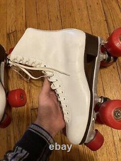 Vintage Riedell 220 red wing quad roller skates Chicago plates kryptos WM 8.5