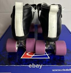 Vintage Riedell 265 Roller Skates Black & White Stripes Womens 9 B/AA CLEAN