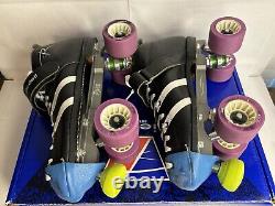 Vintage Riedell 265 Roller Skates Black & White Stripes Womens 9 B/AA CLEAN