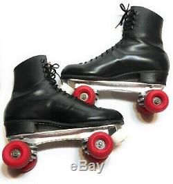 Vintage Riedell Black Leather Boot Sure Grip Super X 8R Roller Skates Red Wheels