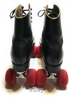 Vintage Riedell Black Leather Boot Sure Grip Super X 8R Roller Skates Red Wheels