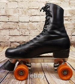 Vintage Riedell Black Leather Roller Skates Alcoa Frame Labeda Mark V Sz 8.5
