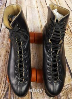Vintage Riedell Black Leather Roller Skates Alcoa Frame Labeda Mark V Sz 8.5
