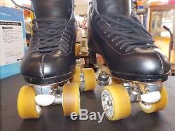 Vintage Riedell Black Leather Roller Skates Size 7.5 W EUC