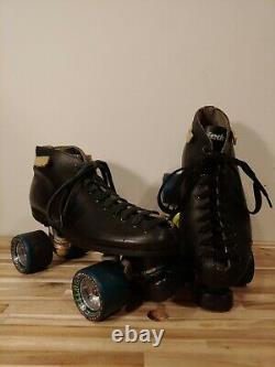 Vintage Riedell Black Leather Roller Skates Size 7 with Hyper Cannibal Wheels
