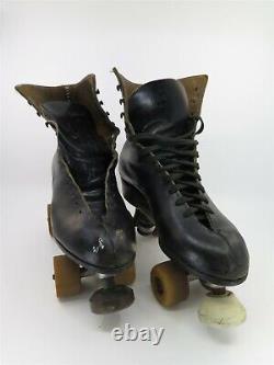 Vintage Riedell Black Leather Roller Skates Size 9 Sure Grip Century Skates