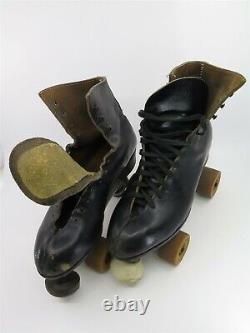 Vintage Riedell Black Leather Roller Skates Size 9 Sure Grip Century Skates