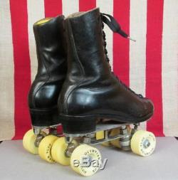Vintage Riedell Black Leather Roller Skates Sure Grip Belair Olympian Wheels sz6