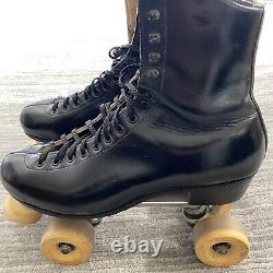 Vintage Riedell Black Leather Roller Skates Sure Grip Century Plates Size 9.5