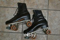 Vintage Riedell Black Leather Sure Grip Roller Skates Mens 10 Suregrip 99P