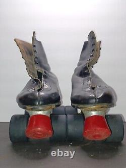 Vintage Riedell Black Size 9 Roller Skates Chicago Plates