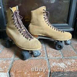 Vintage Riedell Brown Suede Sure-Grip Super X 10R Roller Skates MENS SZ 14 EUC