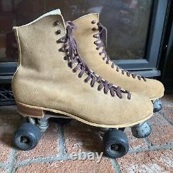 Vintage Riedell Brown Suede Sure-Grip Super X 10R Roller Skates MENS SZ 14 EUC