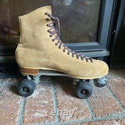 Vintage Riedell Brown Suede Sure-Grip Super X 10R Roller Skates MENS SZ 14 EUC