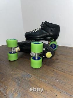 Vintage Riedell Carrera Speed Skates Mens Size 9 Green Vanilla Back Spin Wheels