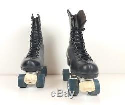 Vintage Riedell Chicago Black Leather Roller Skates With Case Tool 10 US Clean
