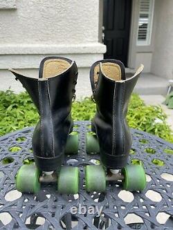 Vintage Riedell Chicago Custom Roller Skates Size 10 Black Leather Krypto Wheels