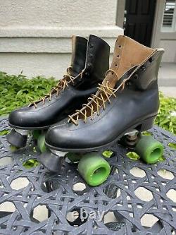 Vintage Riedell Chicago Custom Roller Skates Size 10 Black Leather Krypto Wheels
