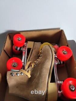 Vintage Riedell Chicago Tan Suede Leather Roller Skates 130L Women's size 8