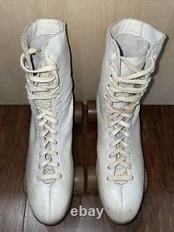 Vintage Riedell Chicago Ware Bros Roller Skates White Size 8 USA Good Condition