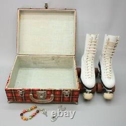 Vintage Riedell Ladies 4.5 Model 297 White Roller Skates Red Wing Skating Boots