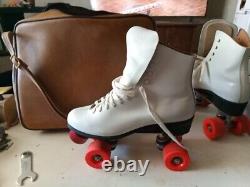 Vintage Riedell Leather Roller Skates Men 8 Women 9 Vtg Carrying Bag And Wrench