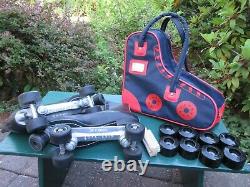 Vintage Riedell Leather Roller Skates Size 12 + 8 Kryptos Wheels with Carry Bag