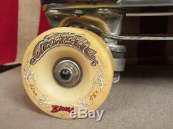 Vintage Riedell Leather Roller Skates Sure Grip Bones Artistic Wheels Case Sz. 9