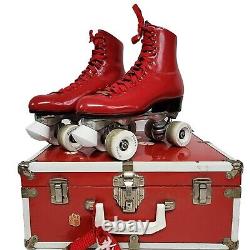 Vintage Riedell Pacer Roller Skates RED w Case Women's Size 6.5 Rare Color READ