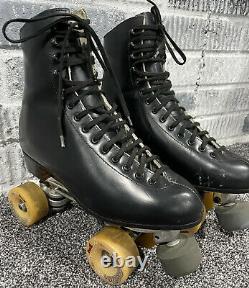 Vintage Riedell Red Wing 220 Black Leather Roller Skates Sure Grip Size 8.5 M