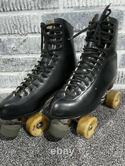 Vintage Riedell Red Wing 220 Black Leather Roller Skates Sure Grip Size 8.5 M